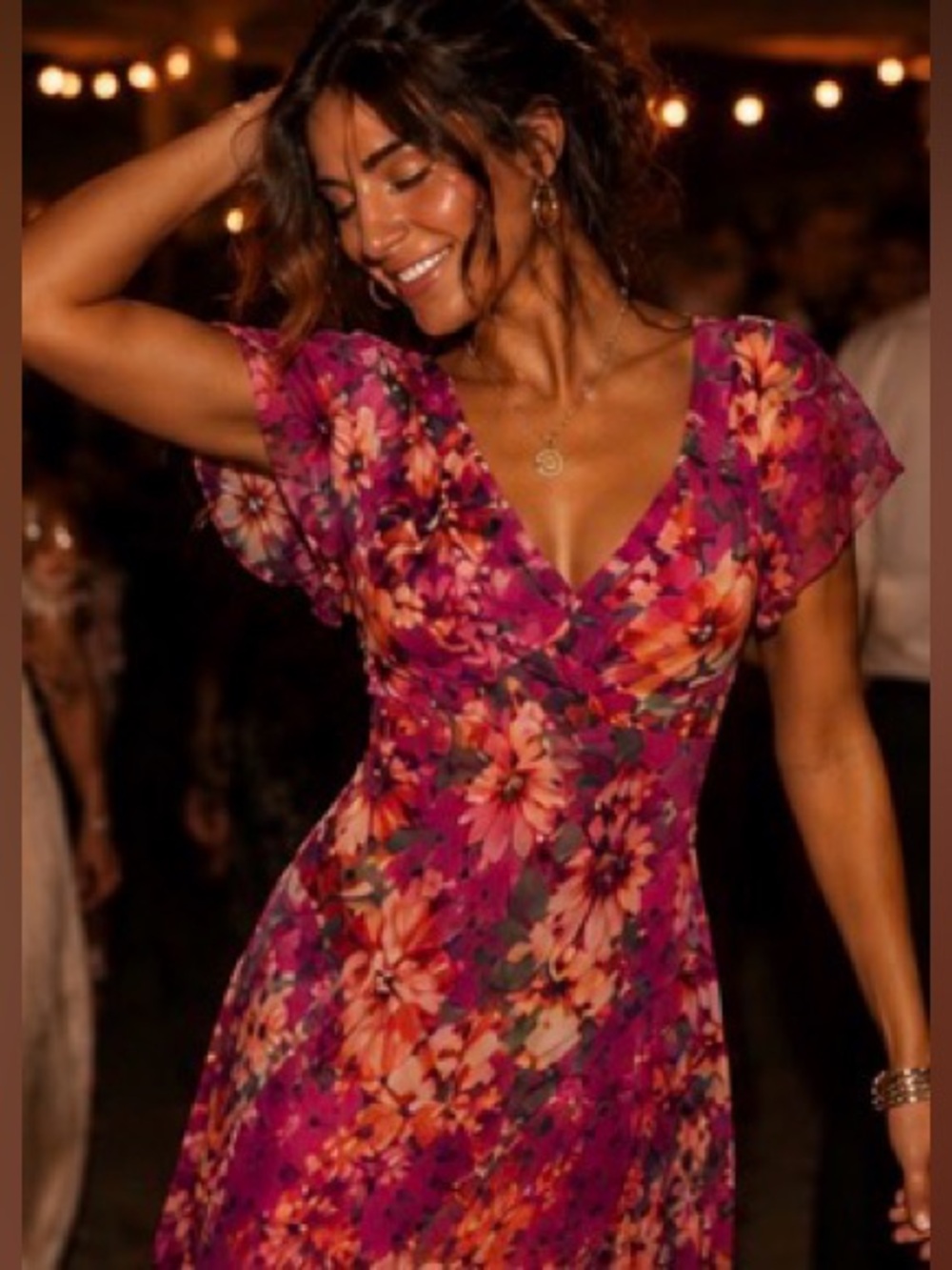 Madison leigh Magenta Floral V-Neck Flutter Sleeve Dress EXACTLY AS PICTURED ❤️